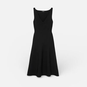 THEORY Stretch-crepe wrinkle resistant midi black dress | Petite | MSRP $425